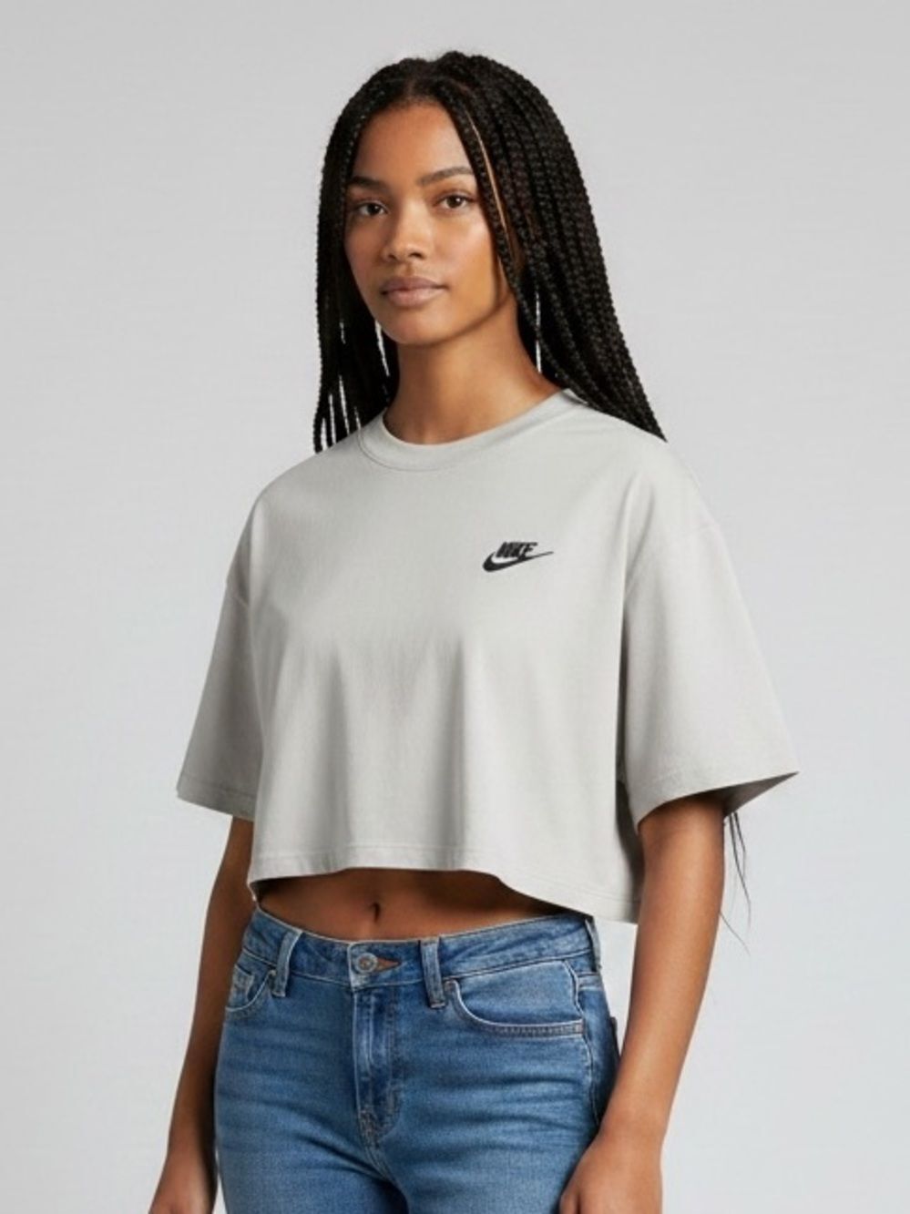 Nike Boxy Cropped Tee in Light Gray